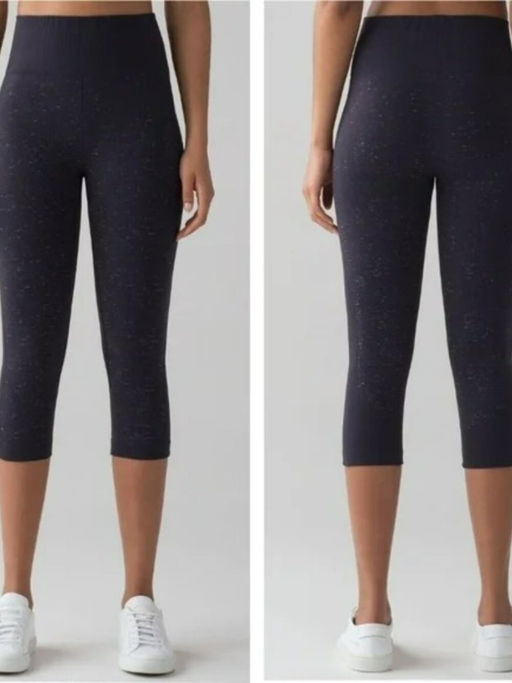 Lululemon Free To Flow Crop Leggings Black / White Ribbed Waistband #W6AE1S Sz 4 - Picture 2 of 9